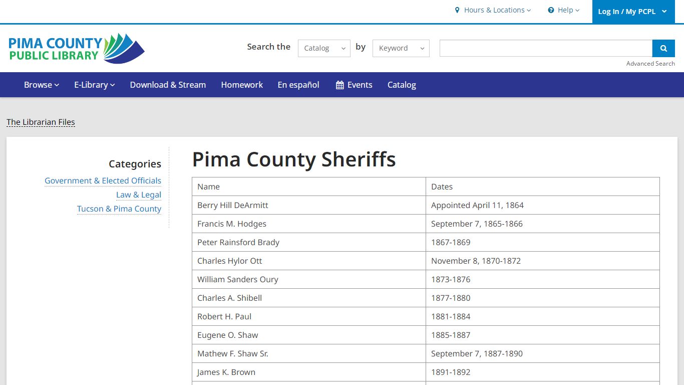 Pima County Sheriffs | Pima County Public Library