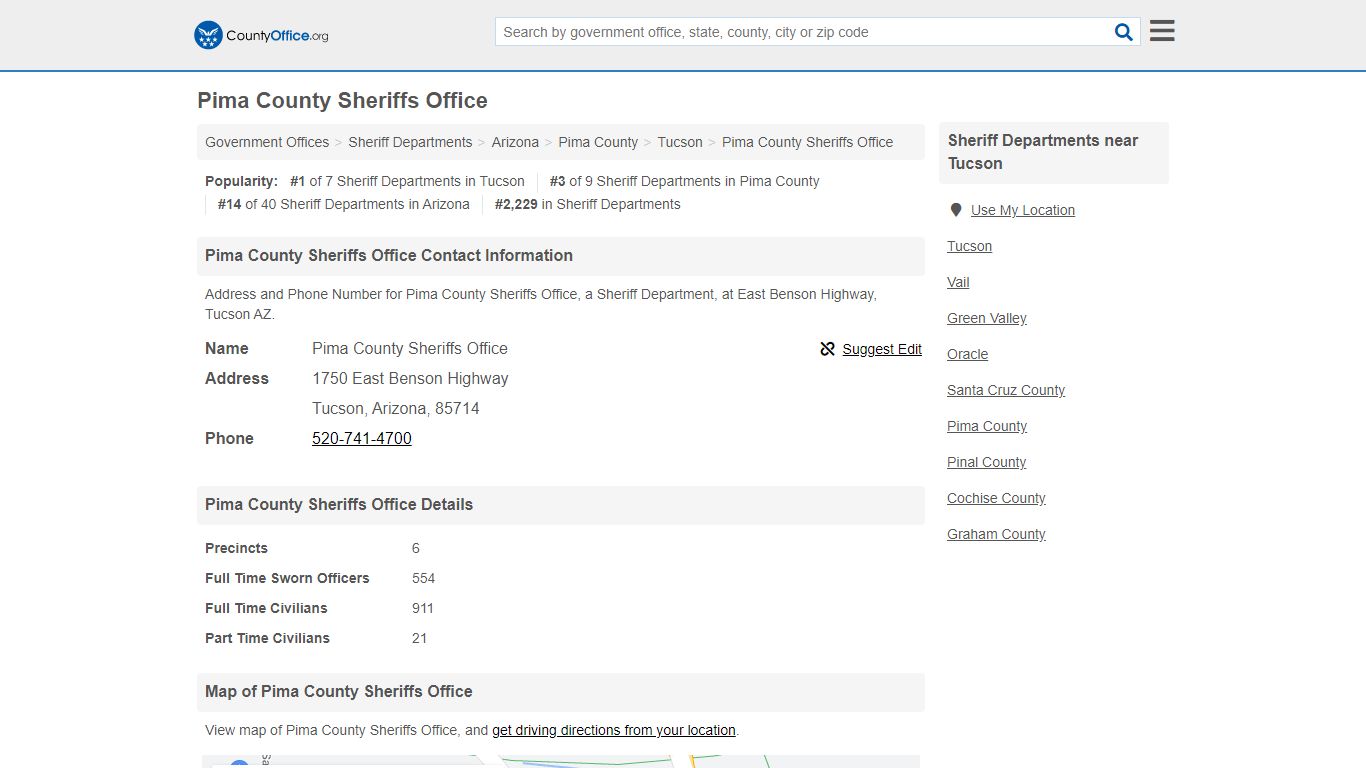 Pima County Sheriffs Office - Tucson, AZ (Address and Phone)